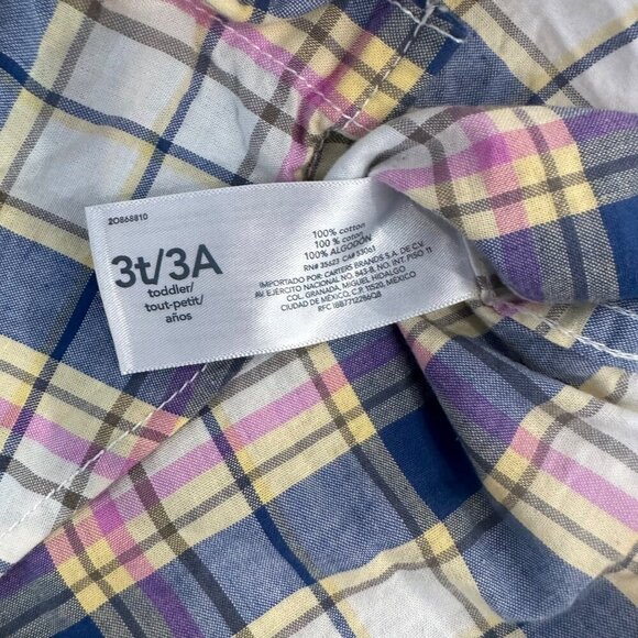 CARTER'S BOYS SHORT SLEEVE BUTTON SHIRT PLAID  PINK BLUE 3T - Picture 4 of 5